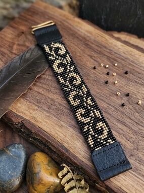 Handcrafted Black and Gold Beaded Men's Bracelet Strap